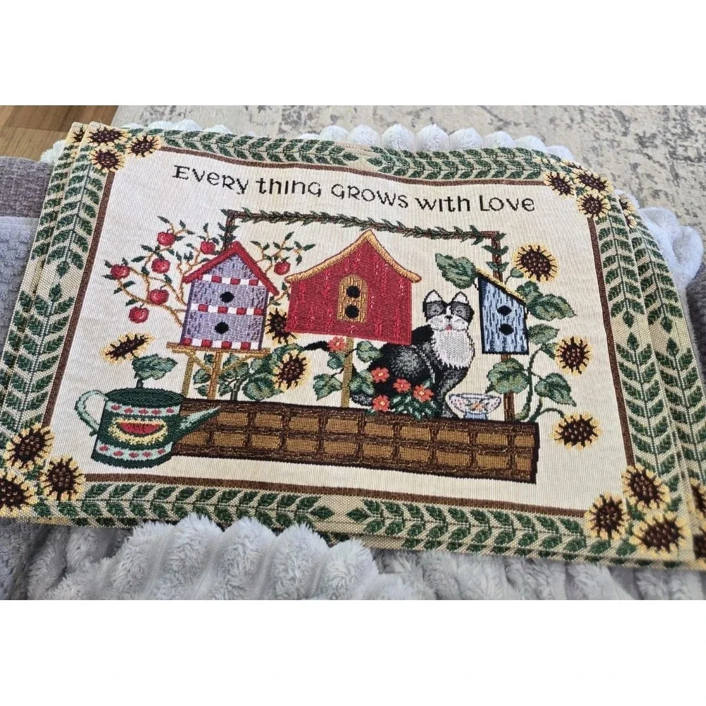 6 Woven Tapestry Placemats Everything Grows With Love Cat Birdhouses 19x12‎ in
